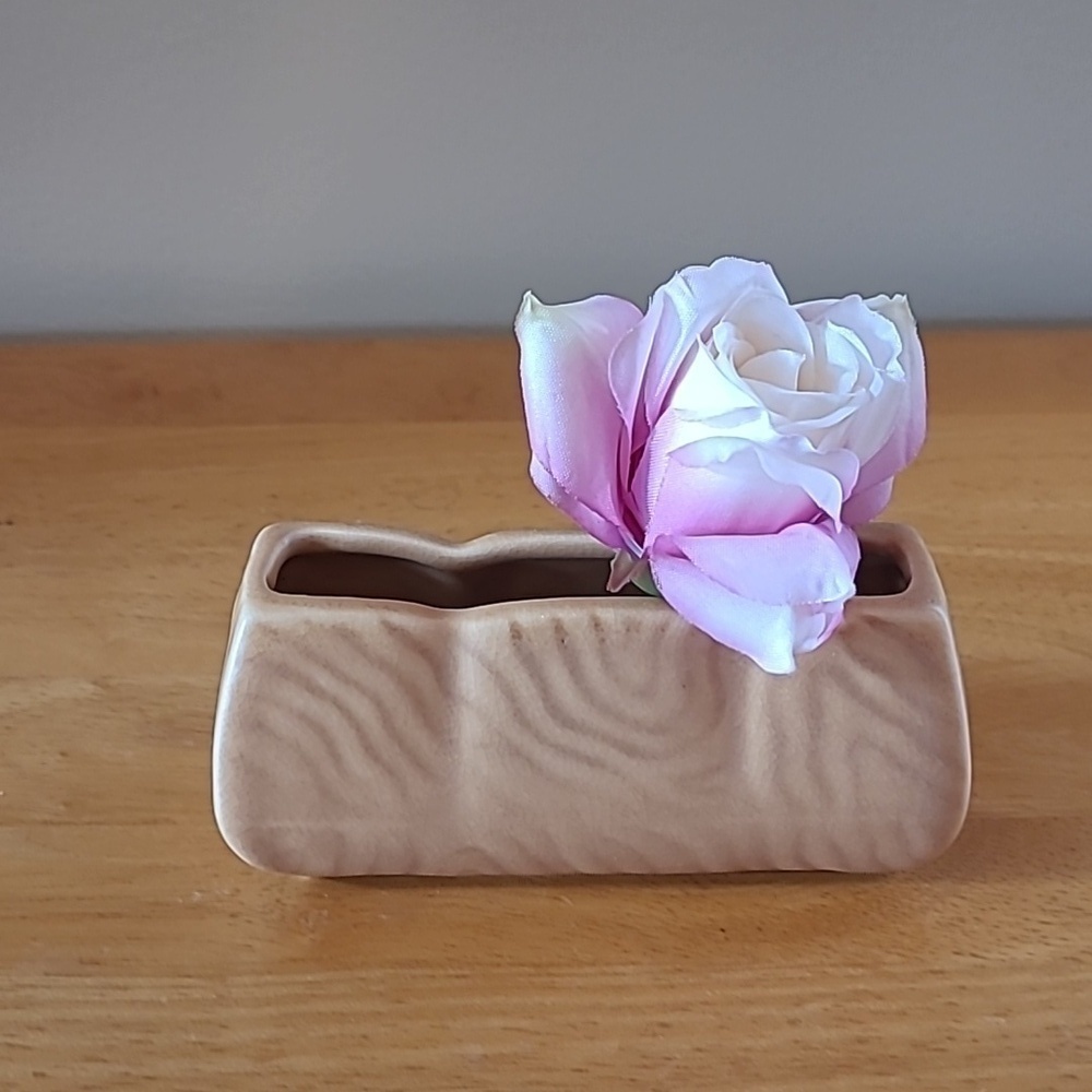 SYLVAC Vintage Rectangular Brown Posy Log Trough Vase Ornament/Trinket Dish